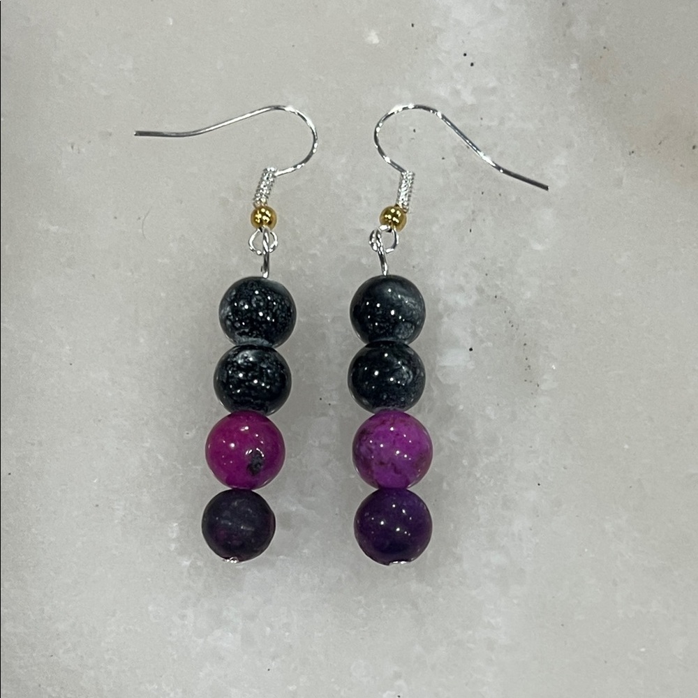 Sterling Silver Purple Crystal Agate Beaded Earrings